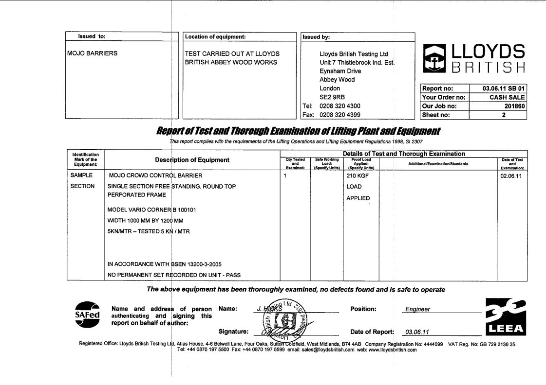Lloyds British Testing Zertifikat Vario Corner