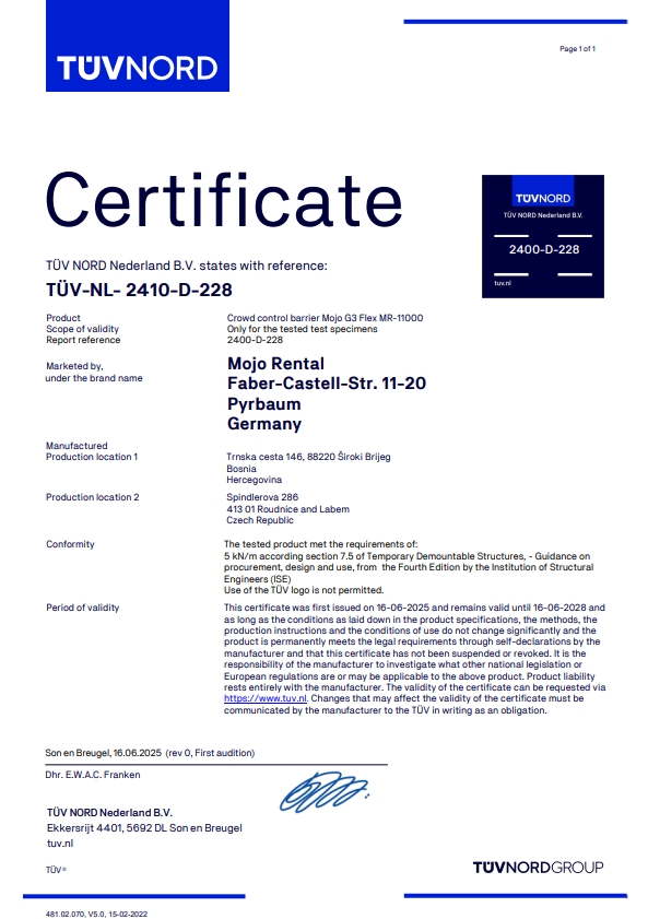 TÜV NORD Nederland Zertifikat MOJO G3 Flex MR-11000